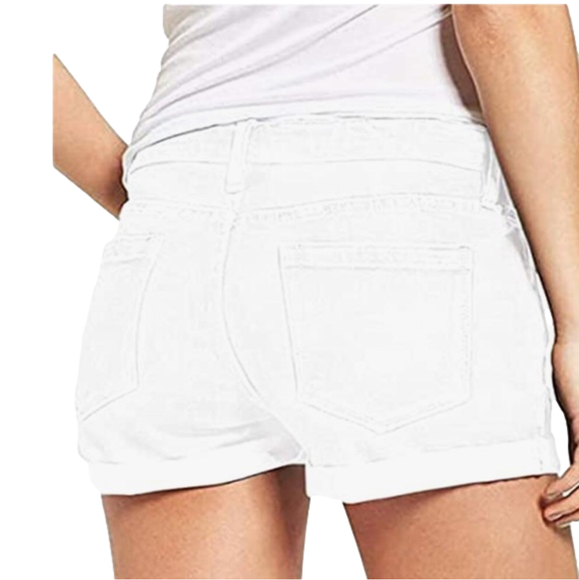 White Button Fly Denim Shorts White Jeans Mid Waisted size XXL - Picture 5 of 10